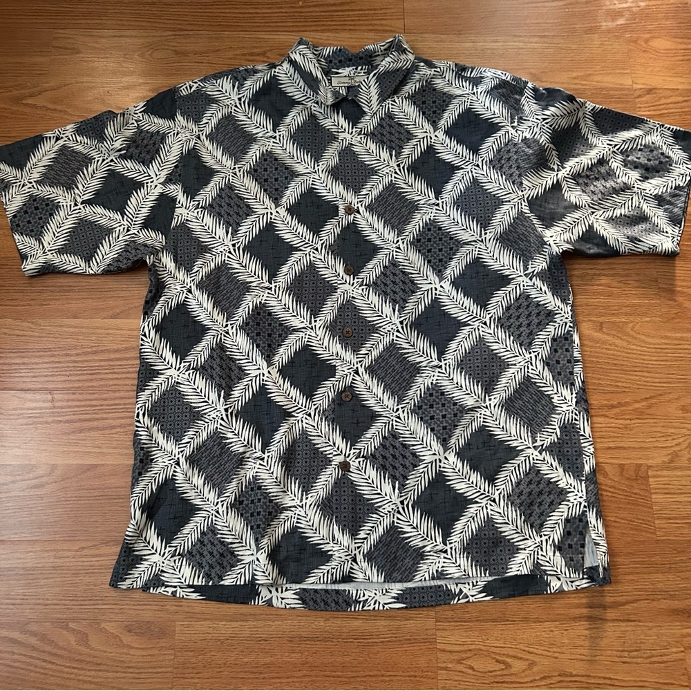 Tommy Bahama Black & White Short-Sleeve Palm Print Button-Up Shirt size large